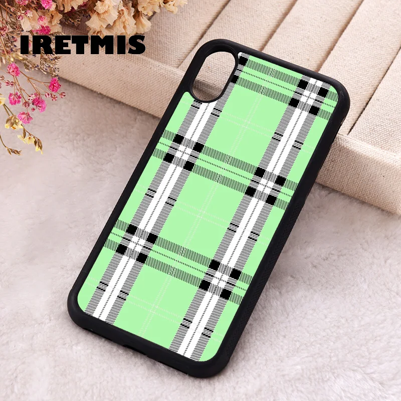 Iretmis 5 5S SE 2020 phone cover cases for iphone 6 6S 7 8 Plus X Xs Max XR 11 12 13 MINI Pro Soft Silicone TPU mint plaid green | Мобильные