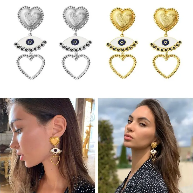 

Stylish Heart Pendant Earrings Devil's Eye Drop Magic Eye Earrings Women Jewerly