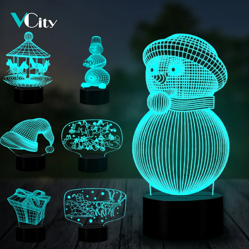 Рождественская серия VCity 3D лампа 7 цветов меняющий ночник праздничное украшение