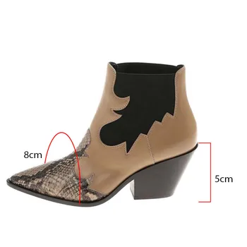 

2019 New Brand Women Boots Motorcycle Western Cowboy Boots Snake Pattern Genuine Leather Slip-On Cowgirl Booties Ankle botas