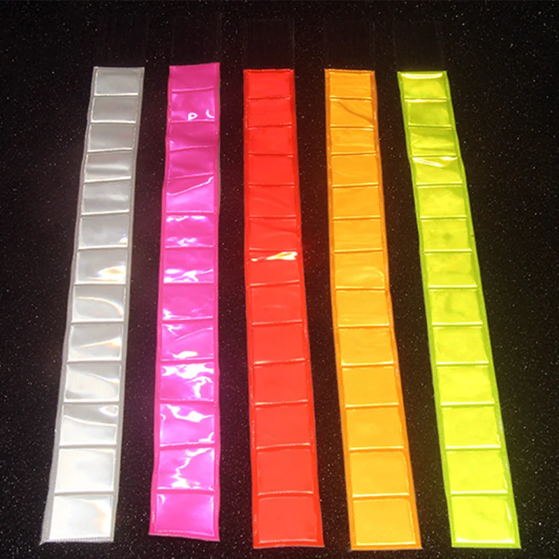 5 PCS 3cmX38cm Soft PVC Fluorescent Reflective Wristband With Back High Visibility Armband Bracelets For Cycling Running Jogging