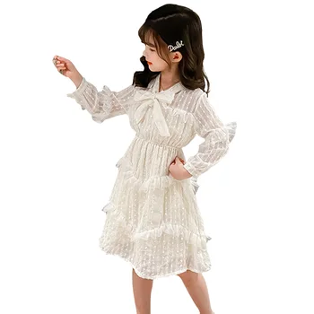 

Girl Dresses 2020 Autumn Girls Mesh Dresses Flower Patern Kids Dresses Cute Style Childrens Clothing