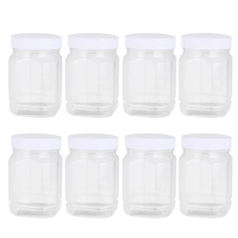 

8pcs Plastic Storage Jars with Ribbed Liner Screw On Lids Cereal Dry Food Container Airtight Leakproof Storage Bottle (360ml)