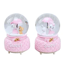 Cat Kitty Snow Globe Crystal Ball Rotating Christmas Music Box Christmas Decoration for Home Decoration Accssories Birthday Gift