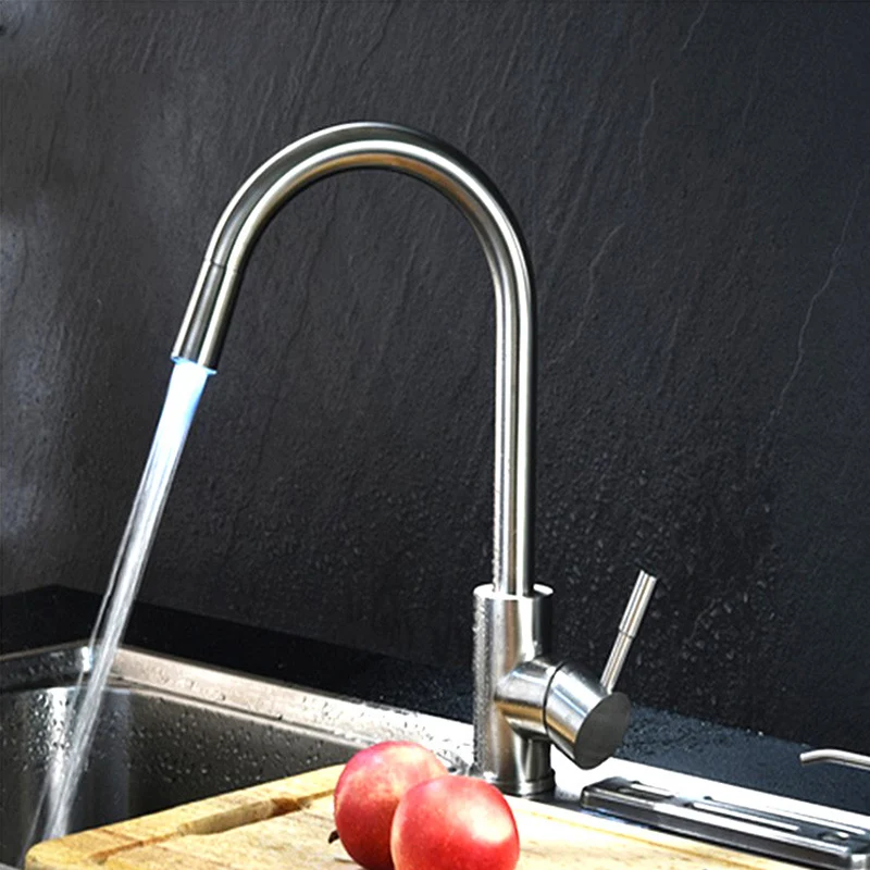 

LED Light Kitchen Faucets 304 Stainless Steel Hot Cold Mixer Kitchen Sink Faucet Brushed Hydroelectric Power Kitchen Taps