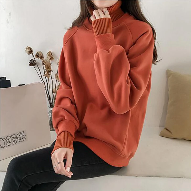  Hoodies Women Sweatshirt Turtleneck Thicker Warm Womens Clothing Hoodie Pullover Harajuku Plus Size