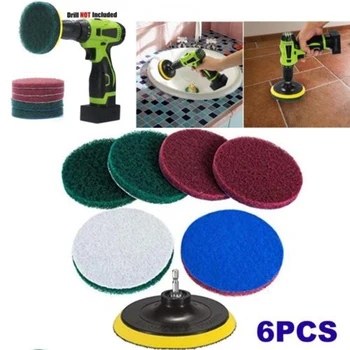 

6pcs/Set Grout Power Scrubber Scouring Drilling Tub Cleaner Combo Accessories Household Cleaning Parts Metal Shaft