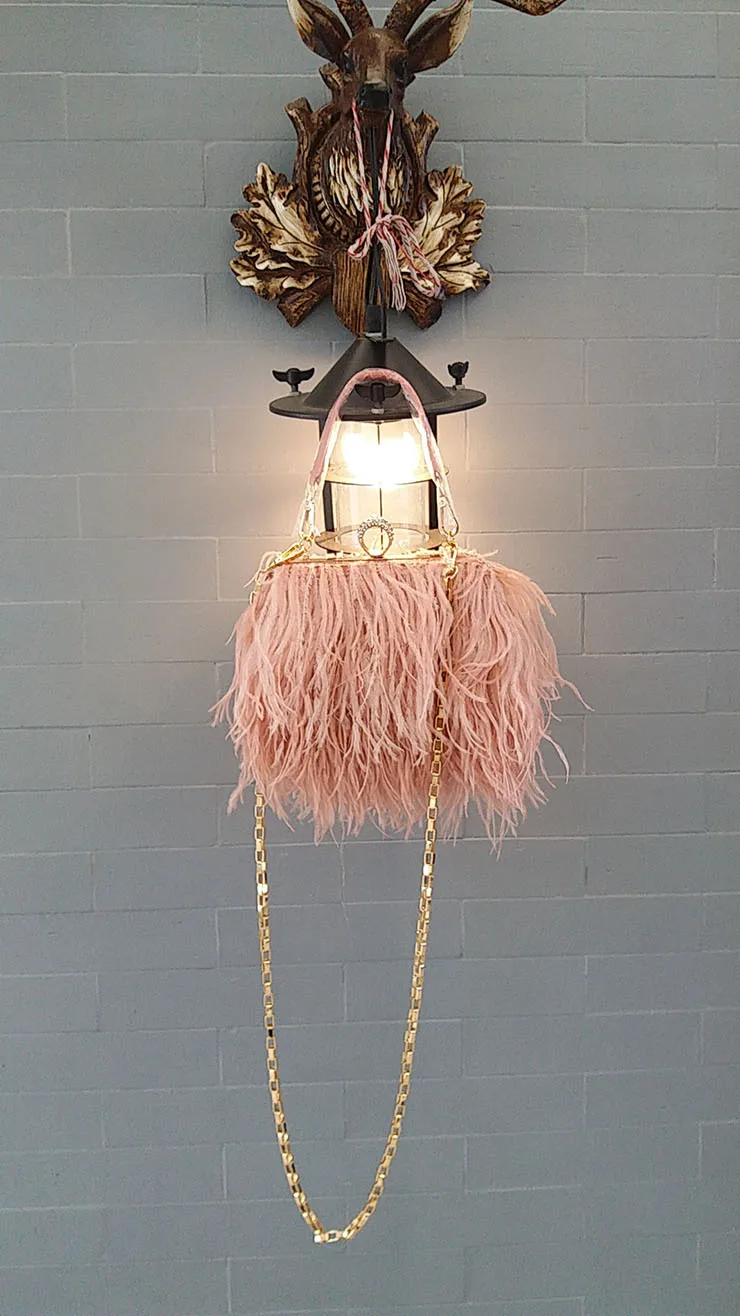 2022 Luxury Ostrich Feather Party Evening Clutch Bag Women Wedding Purses and Handbags Small Shoulder Chain Bag Designer Bag