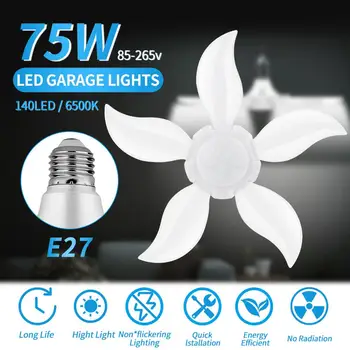 

LED Garage Shop Work Lights Home Ceiling Fixture Deformable Lamp 75W E27 140LED LED three-leaf folding lamp White light 85-265V