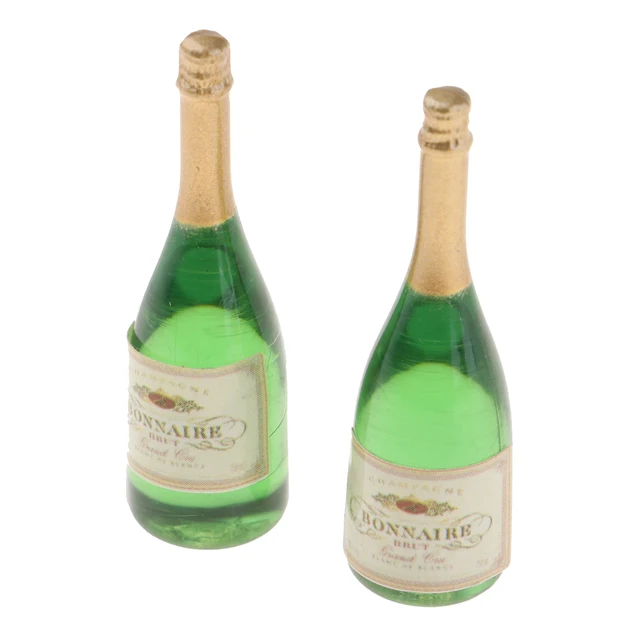2pcs Dolls House Miniature Wine Champagne Bottles Drink Pub Bar Dinning Room 1/12 Dollhouse Pub Bar Decor Miniature Beer Bottles 2