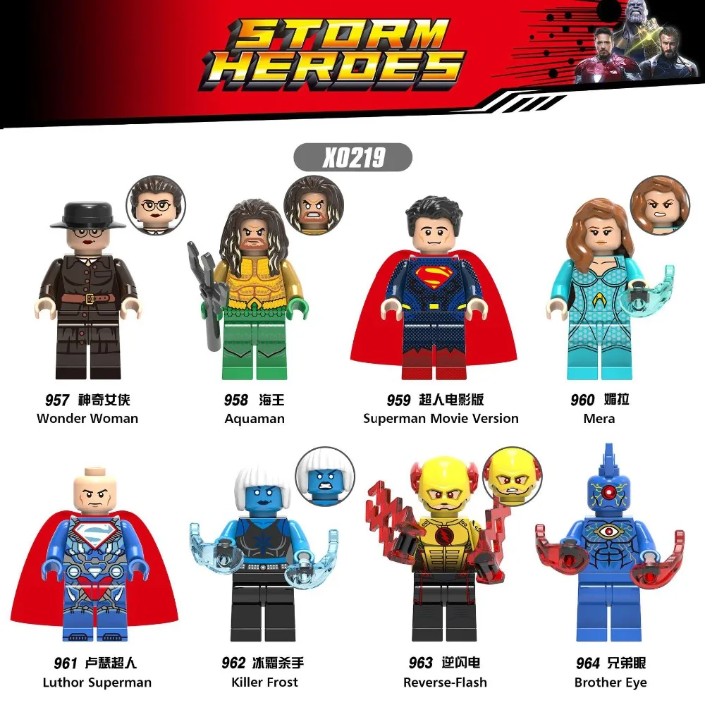 

For Marvel DC Batman Figures Wonder woman Mera luthor Superman Flash Aquaman Reverse Models Building Blocks Toys Bricks