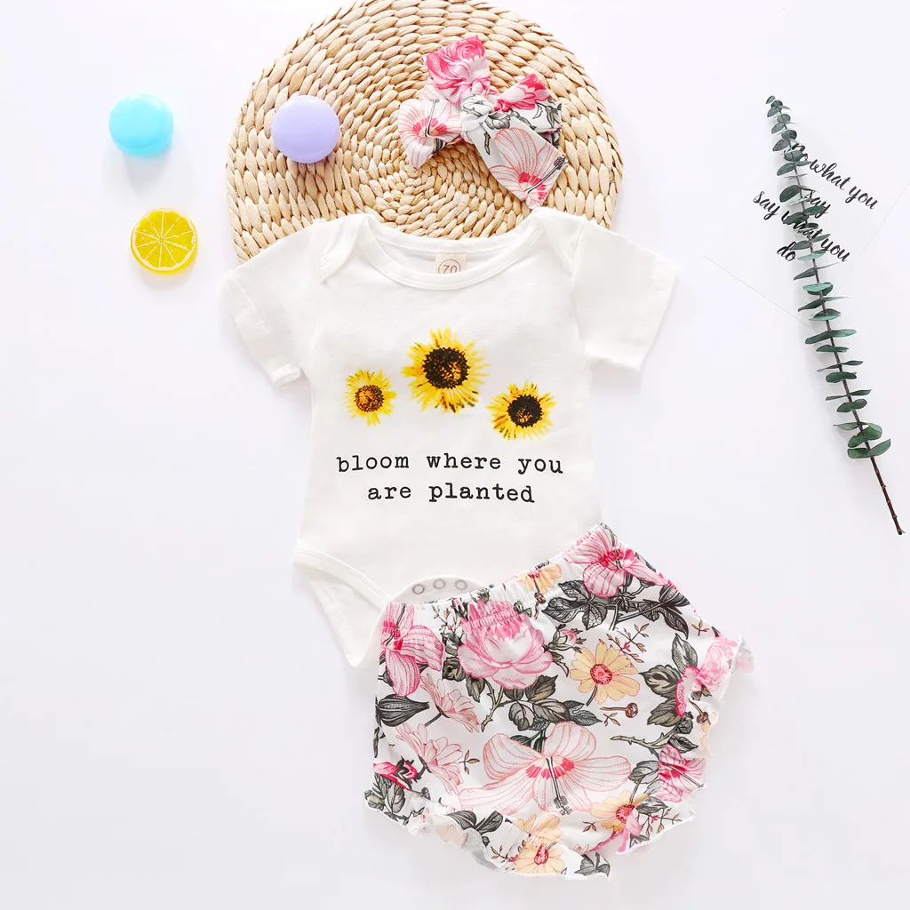 Комплект для маленьких девочек летний комбинезон с коротким рукавом и надписью в