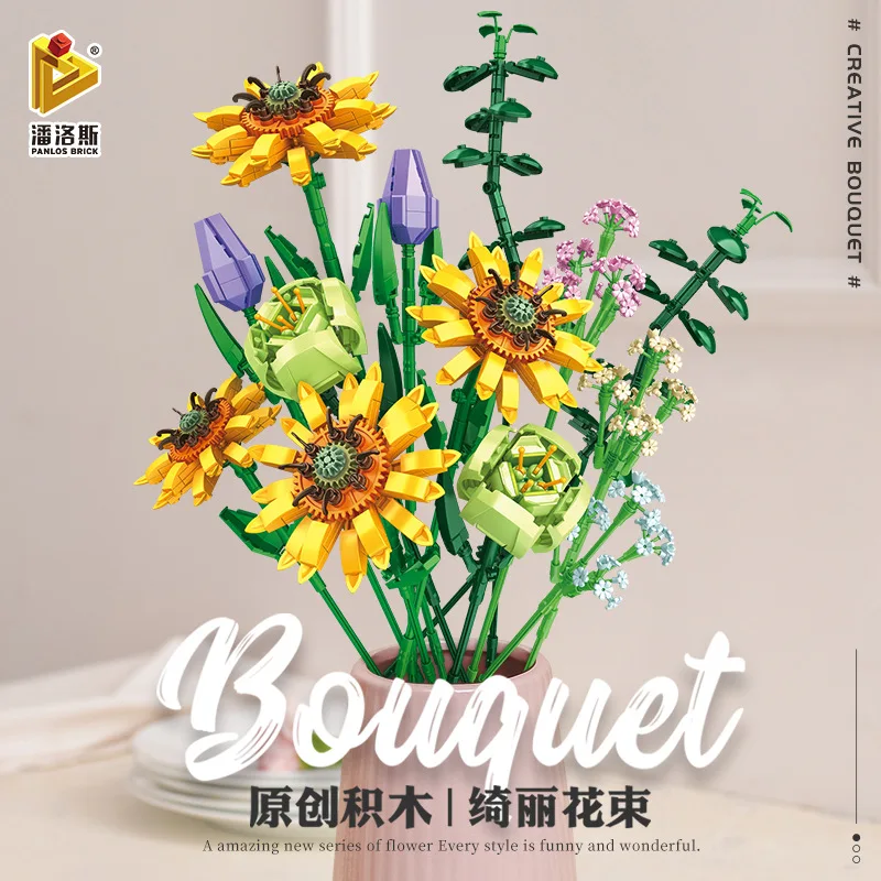 Romantic Rose Flower Vase Garden House Plant Assembly Building Blocks Classic Model Bricks Sets Kids Kit