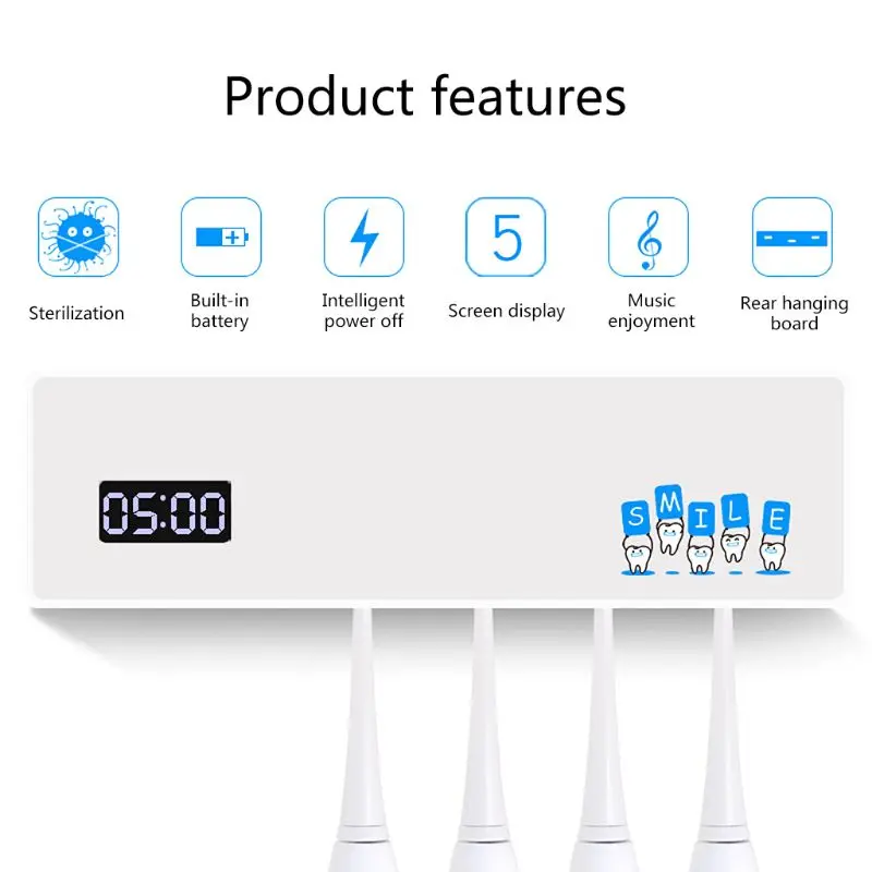 UV Toothbrush Sanitizer Sterilizer 4 Wall Mounted Family Toothbrush Holder