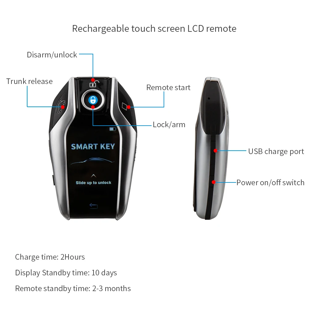 US $99.00 EASYGUARD 2 Way Liquid Crystal Remote LCD Display Remote Wireless Charging Smart Key Keyless Entry Remote Start DC12V