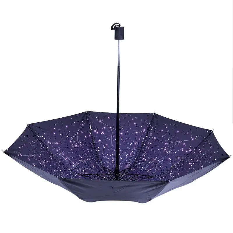 Stars Three-folding Umbrella Rainy Sunny Parasol Vinyl Anti-UV Umbrella Women's Umbrella Windproof Outdoor Rain Gear