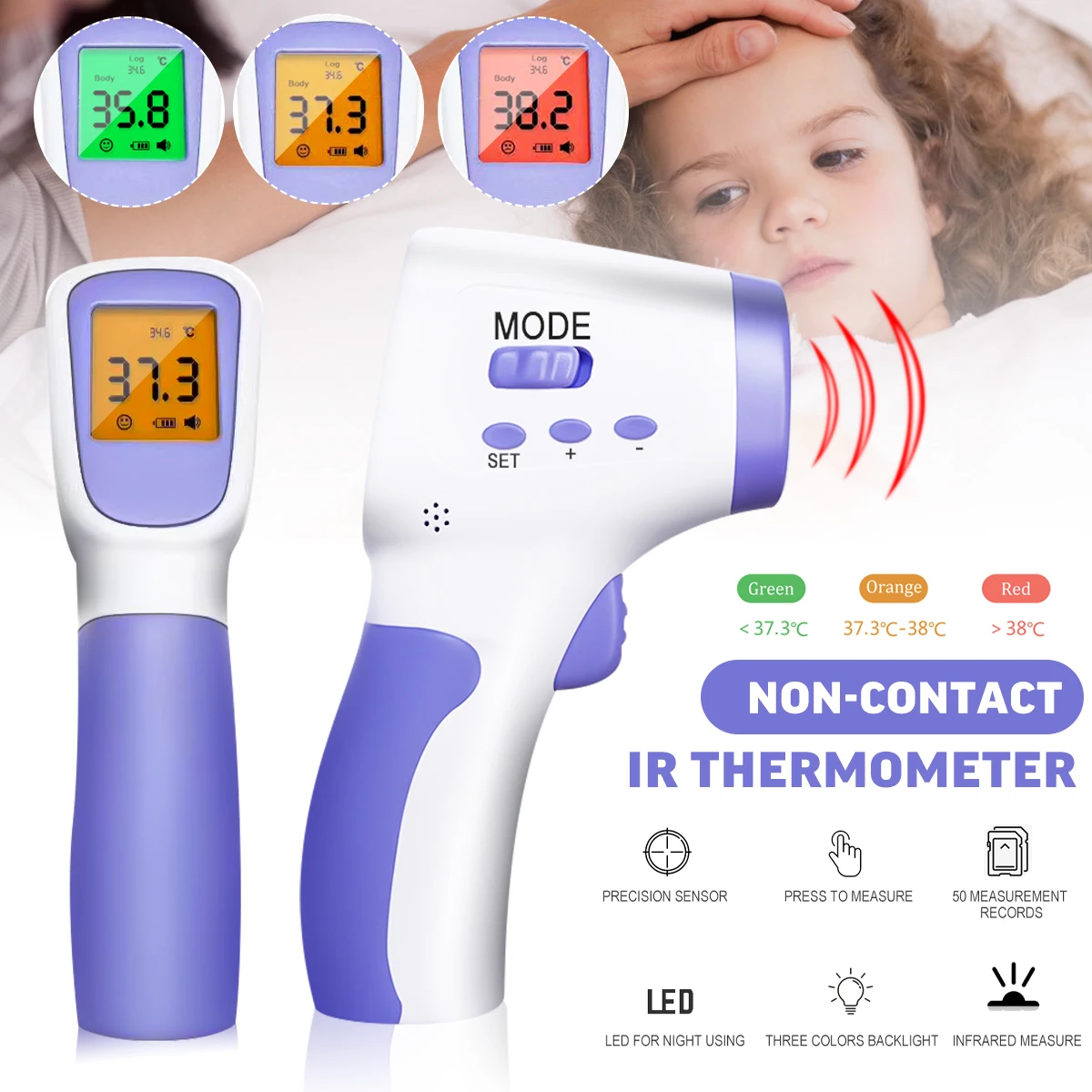 

Forehead Non Contact Infrared Baby Thermometer LCD Body Temperature Fever Digital IR Measurement Tool Guns for Baby Adult