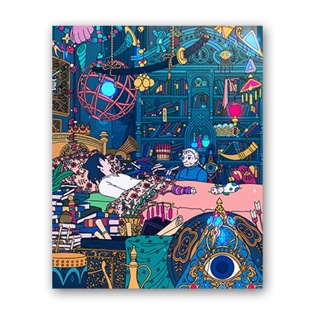 Canvas Wall Art Cartoon View Street Prints Poster Home Decoration Night Tree Manga Cute Painting For Bedroom Modular Pictures J-Night-Tree-12