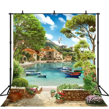 

Photography Backdrops Venice Summer Lake Ship Stone Flower Photo Backgrounds