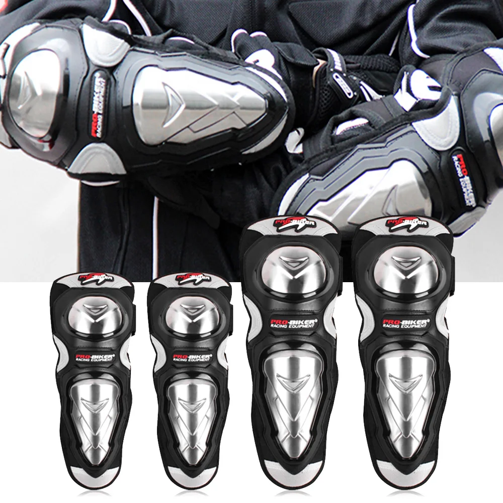

Pro-biker 4Pcs Breathable Waterproof Elastic Knee Pads+Elbow Alloy Steel Shin Guards Protector Motorcycle Protective Knee Pads
