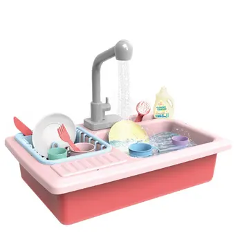 

New Kitchen Sink Toys Children Electric Dishwasher Playing Toy With Running Water Automatic Water Cycle System Play House Toys