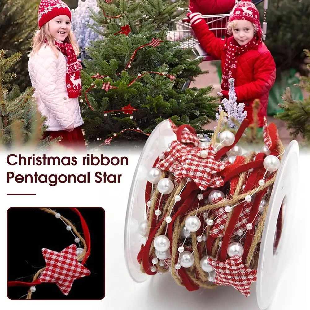 Christmas Handmade Pentagonal Star Chain Ribbon Gift Wrapping DIY Christmas Tree Decorative Pentagram Festive Party Supplies