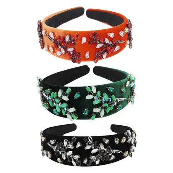 

Baroque Velvet Headband Colored Faux Crystal Branch Leaves Jewelry Hair Hoop NEW