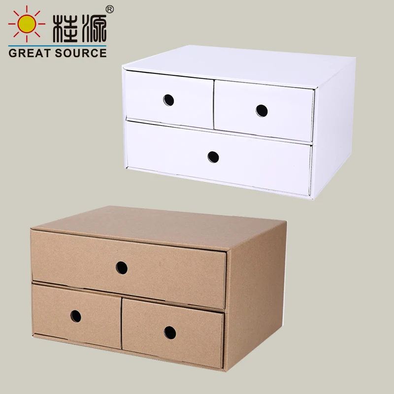 

3 Drawers Storage Composable Cabinet Office Corrugate Foldable Home Storage Kraft Paper Environment Friendly(2PCS)