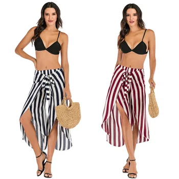

Women High waist striped pants one size Sexy High Split Wide-leg pants Loose Beach Summer Holiday Trousers