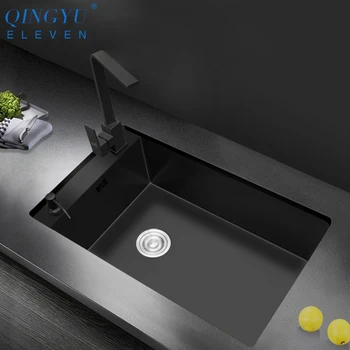 

Horizontal Handmade Sink Nanometer Antibacterial 304 Stainless Steel 3mm Thickness large size Bar Counter Kitchen Sink