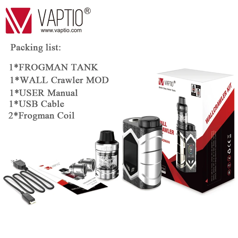  1【Follow get more discount】Vaptio Wall Crawler Vape 80W KIT box mod 5.0ML E-Cigarette TCR 1.3inch T