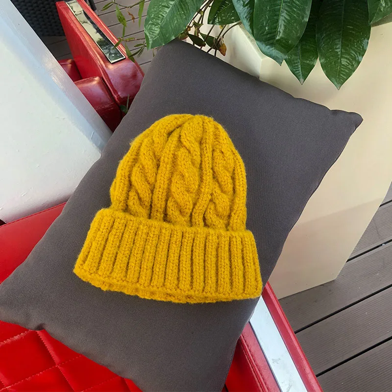 Yellow Женские шапки для девочек, Роскошные зимние шапки ярких цветов, Теплая Шапка-бини, мягкие вязаные шапки, хлопковые шапки с узорами 9 - Цвет: Yellow