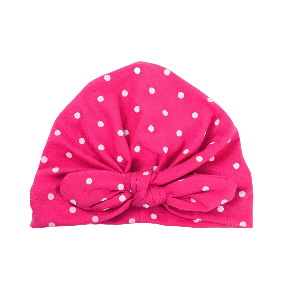 Hot Pink Детская одежда для малышей преддошкольного возраста эластичная шапочка шапка-тюрбан милые, в горошек, зимняя шапка, голова Обёрточная бумага TOSYS0306 - Цвет: Hot Pink