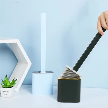 

Home Silicone Toilet Brush Soft Bristle Wall-mounted Bathroom Toilet Brush Holder Set Clean Tool Flat Head Flexible Soft Bristle