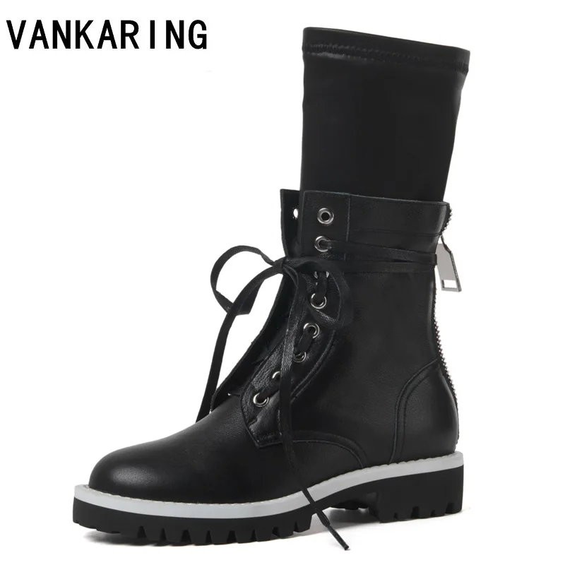 

new designer platform heels women ankle boots black female genuine leather shoes round toe ladies party shoes zipper sock boots