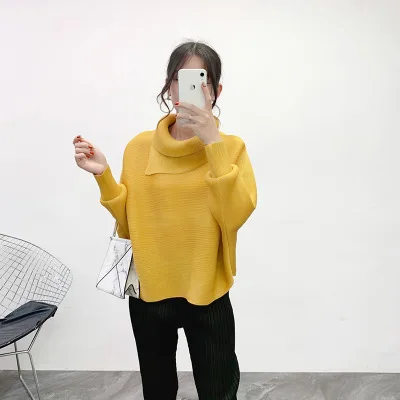Miyake, рубашка с отворотом, рукав летучая мышь, зима, новая плиссированная рубашка с длинным рукавом, свободный женский свитер - Цвет: C