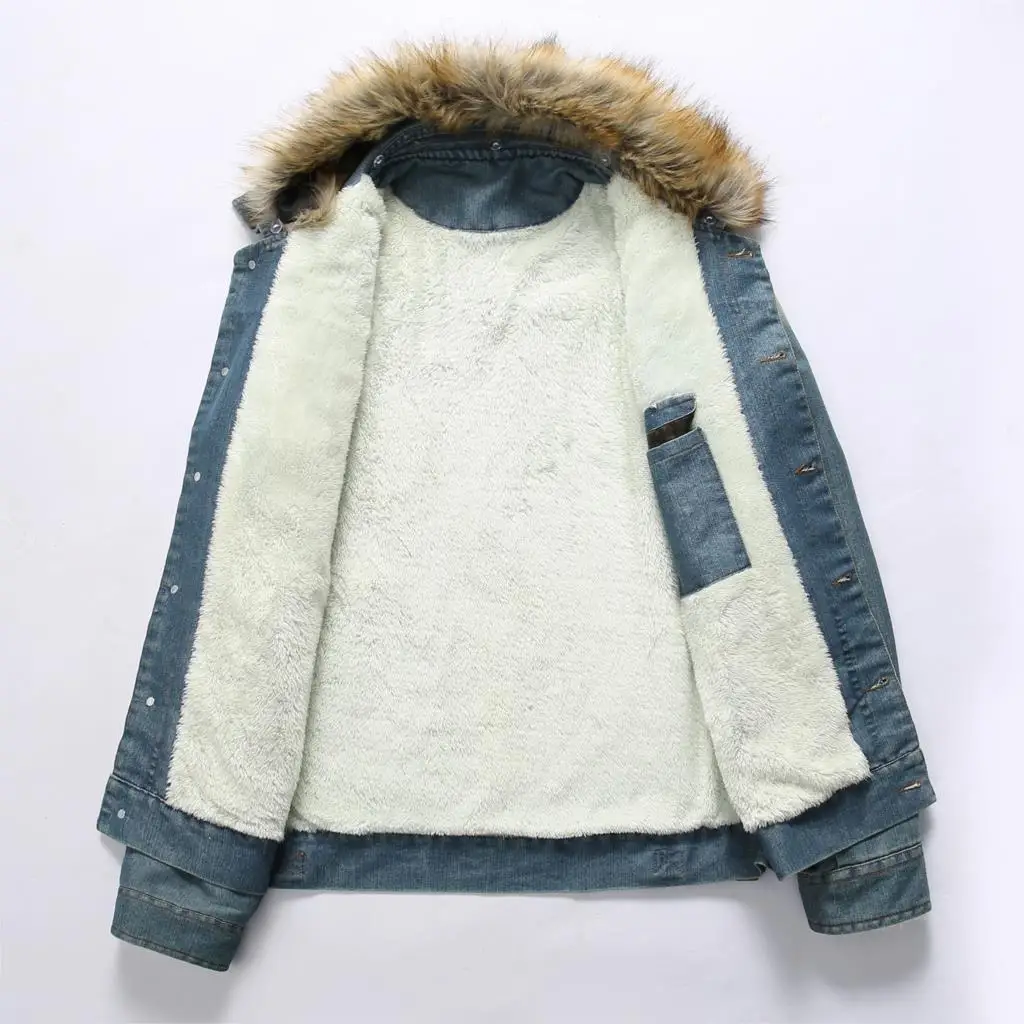 Мужская джинсовая куртка осень зима уличная Chaqueta размера плюс 6XL куртки и пальто толстый теплый меховой воротник одежда жилет Homme