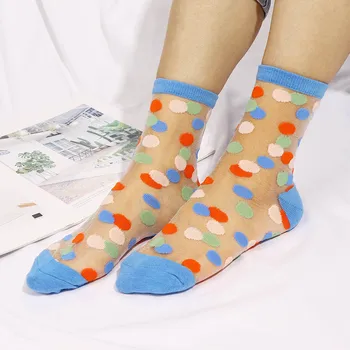 

2020 Summer Ladies Transparent Socks Colorful Fashion Elastic Thin Women Soft Breathable Socks For Female