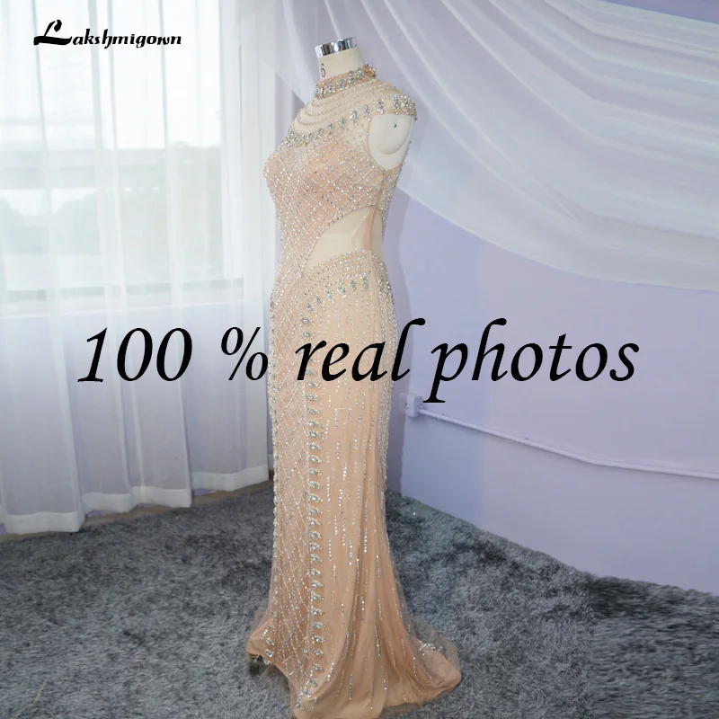 picture color Lakshmigown, роскошные ювелирные изделия из чистого со стразами Вечерние платья короткий рукав вечерние платья из атласа с Вечеринка платье - Цвет: picture color