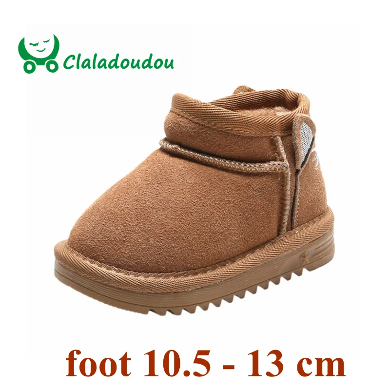 Claladoudou/11,5-13,5 см; брендовые зимние ботинки для маленьких мальчиков и девочек с героями мультфильмов; замшевые ботильоны из натуральной кожи для малышей с теплым плюшем