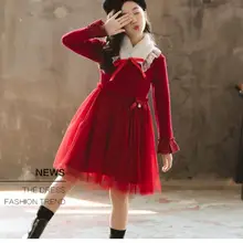 Новое зимнее кружевное праздничное платье принцессы для девочек бархатное и толстое корейское платье для сцены