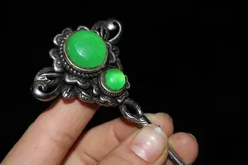

Exquisite antique white copper inlaid with emerald hairpin
