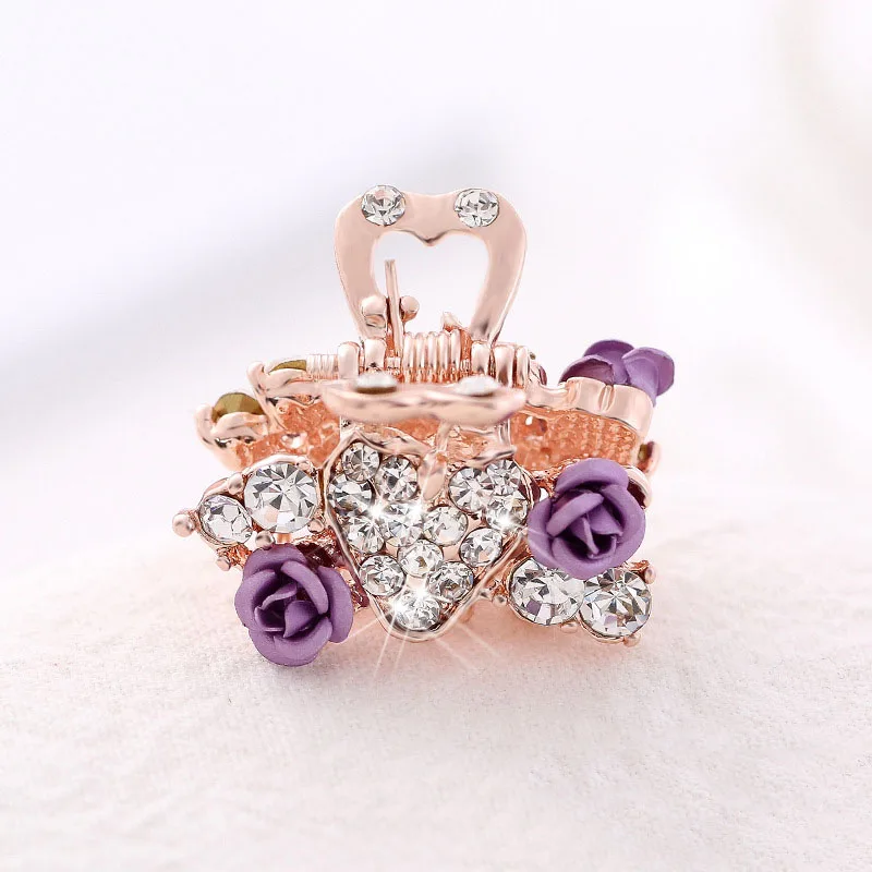Роскошные свадебные украшения для волос, свадебные Австрийские хрустальные заколки с крабом для женщин и девушек, акриловые вечерние аксессуары для волос с цветком розового золота