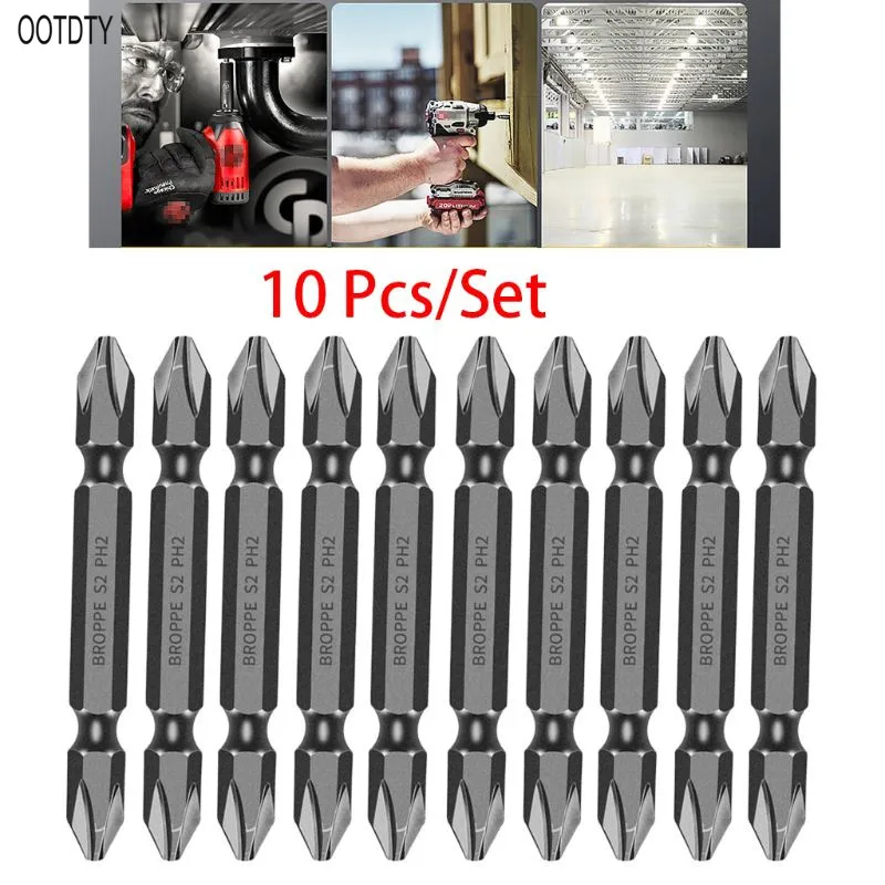 

OOTDTY 10pcs 65mm PH2 Magnetic Electric Phillips Double Ended Screwdriver Bits Quick Release 1/4" Hex Shank Antislip