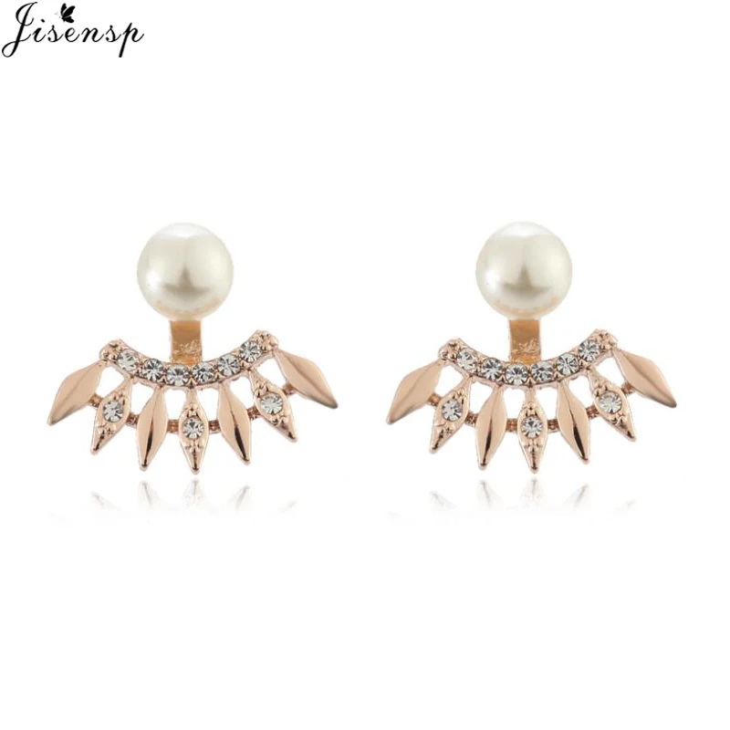 Jisensp Delicate Geometric Mental Ear Jackets Fashion Jewelry for Women Unique Design Pearl Curve Stud Earrings Party Gift