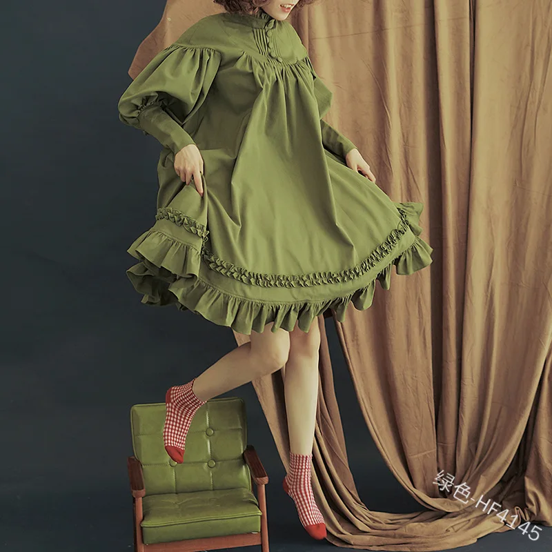 Японское милое платье в стиле Лолиты, винтажное платье с воланами и стоячим фонариком, свободное платье в викторианском стиле, платье в стиле каваи для девочек, Готическая Лолита, косплей в стиле ОП лоли
