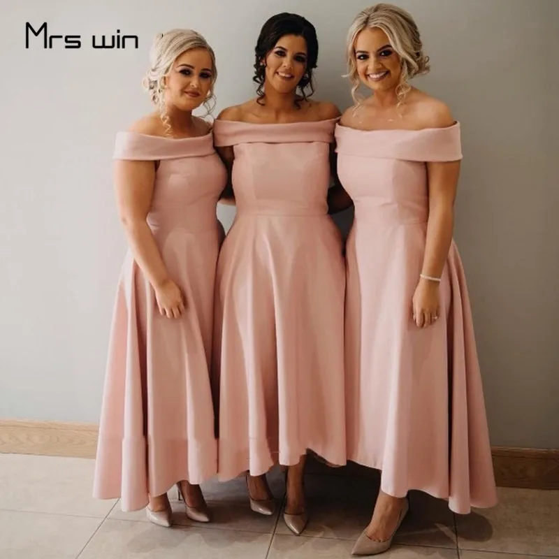 Mrs win/платье подружки невесты с открытыми плечами, с вырезом лодочкой, длина до щиколотки, свадебные вечерние платья HR284 для девочек, длинное платье трапециевидной формы, Vestido Madrinha - Цвет: as picture