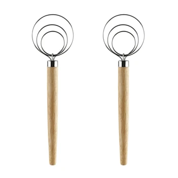 

2PCS Wooden Egg Beater Dough Blender Coil Stirrer Handheld Dough Mixer for Kitchen Baking Accessories