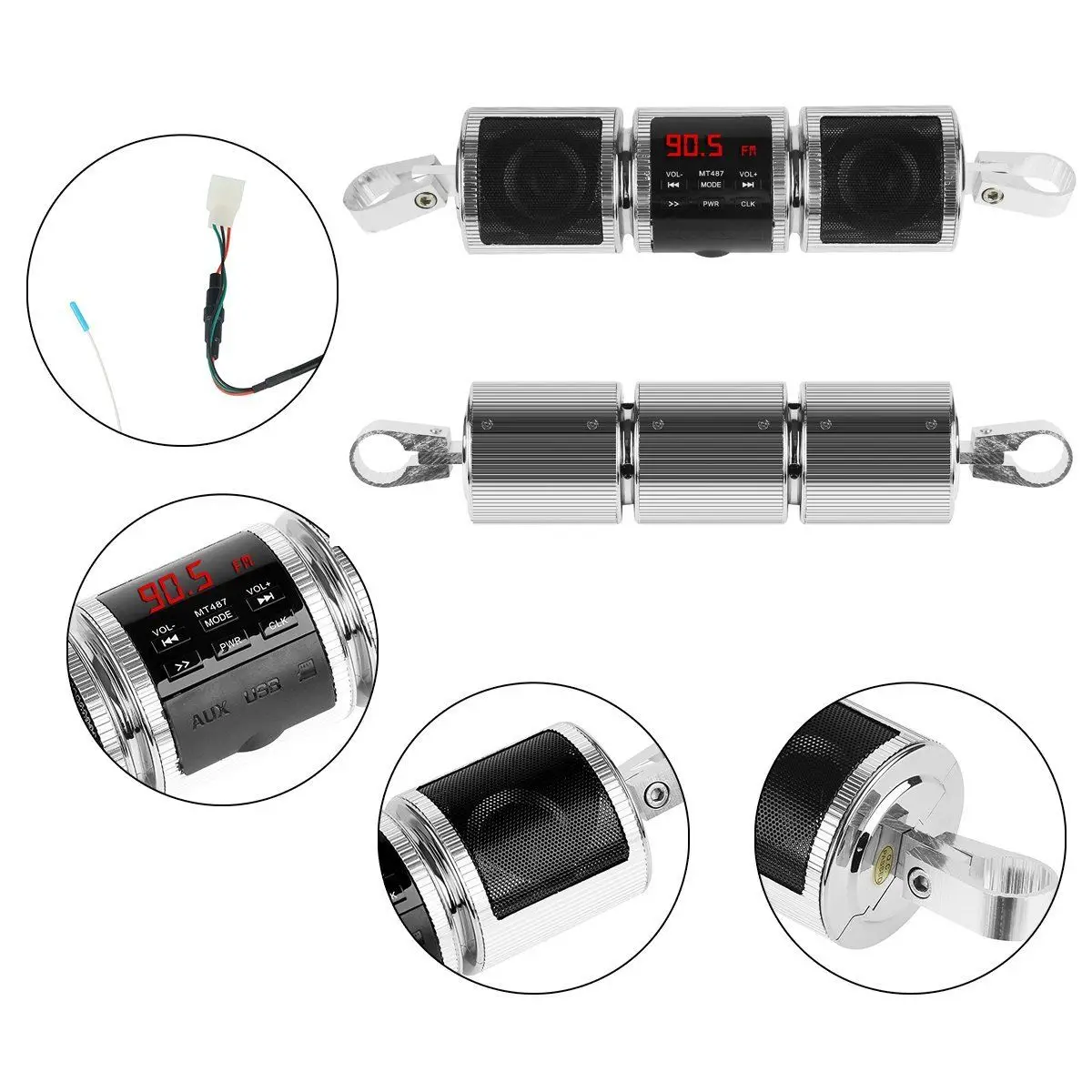 

New Motorcycle Clock Stereo Speaker BT Audio Sound System MP3 FM Radio Low Bass Stereo Speaker Waterproof Speakers Dropshipping
