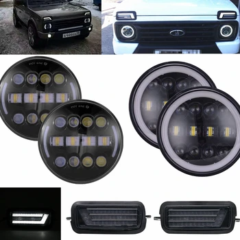 

2xLada Niva Urban Bronto 7 inch Led Headlight Hi/Low H4 Angle Eyes DRL Headlamp For Jeep Wrangler Off Road 4x4 suzuki samurai